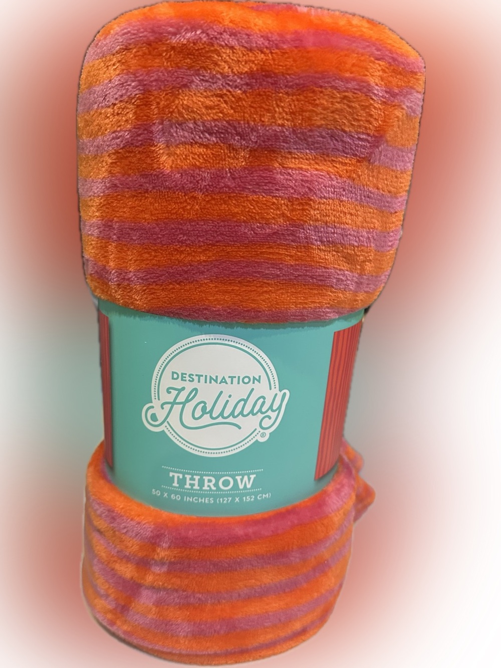 ORANGE PINK STRIPED DESTINATION 50”x60” PLUSH VACAY THROW SUMMER TORY BURCH VIBE
